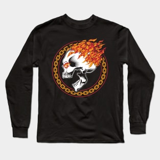 Flaming Metal Skull Long Sleeve T-Shirt